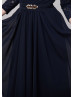 Navy Blue Lace Chiffon Modest Mother Of The Bride Dress 